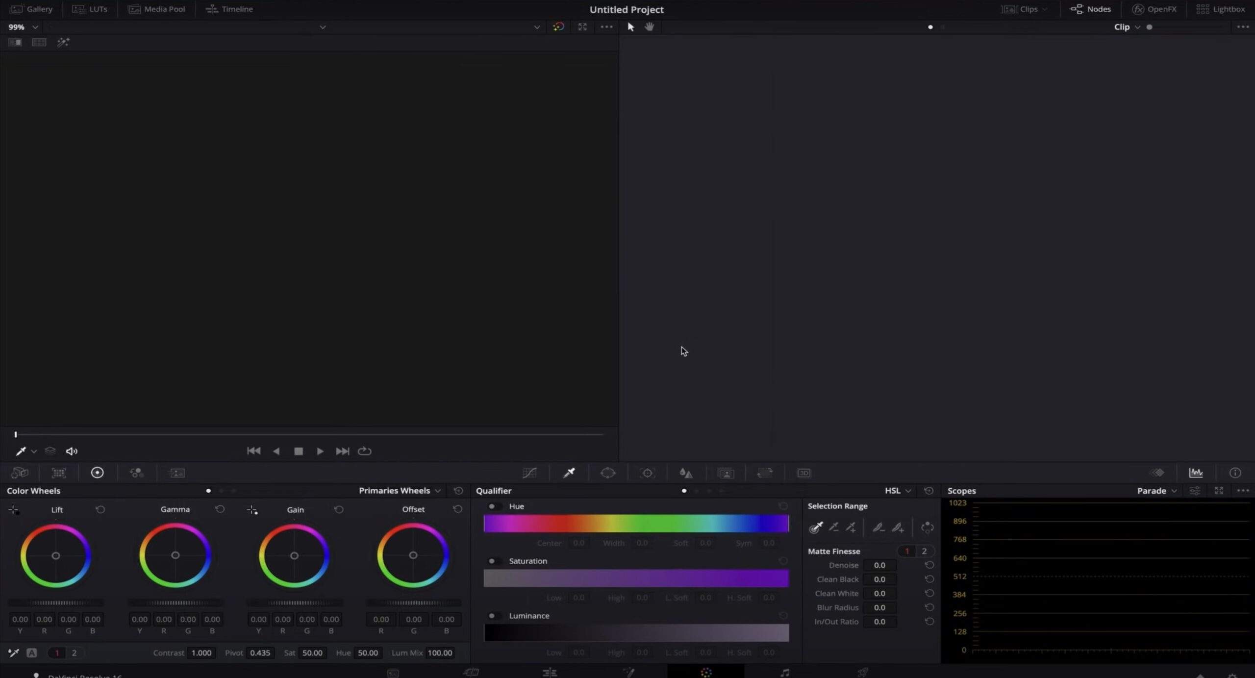 Interface Davinci Resolve